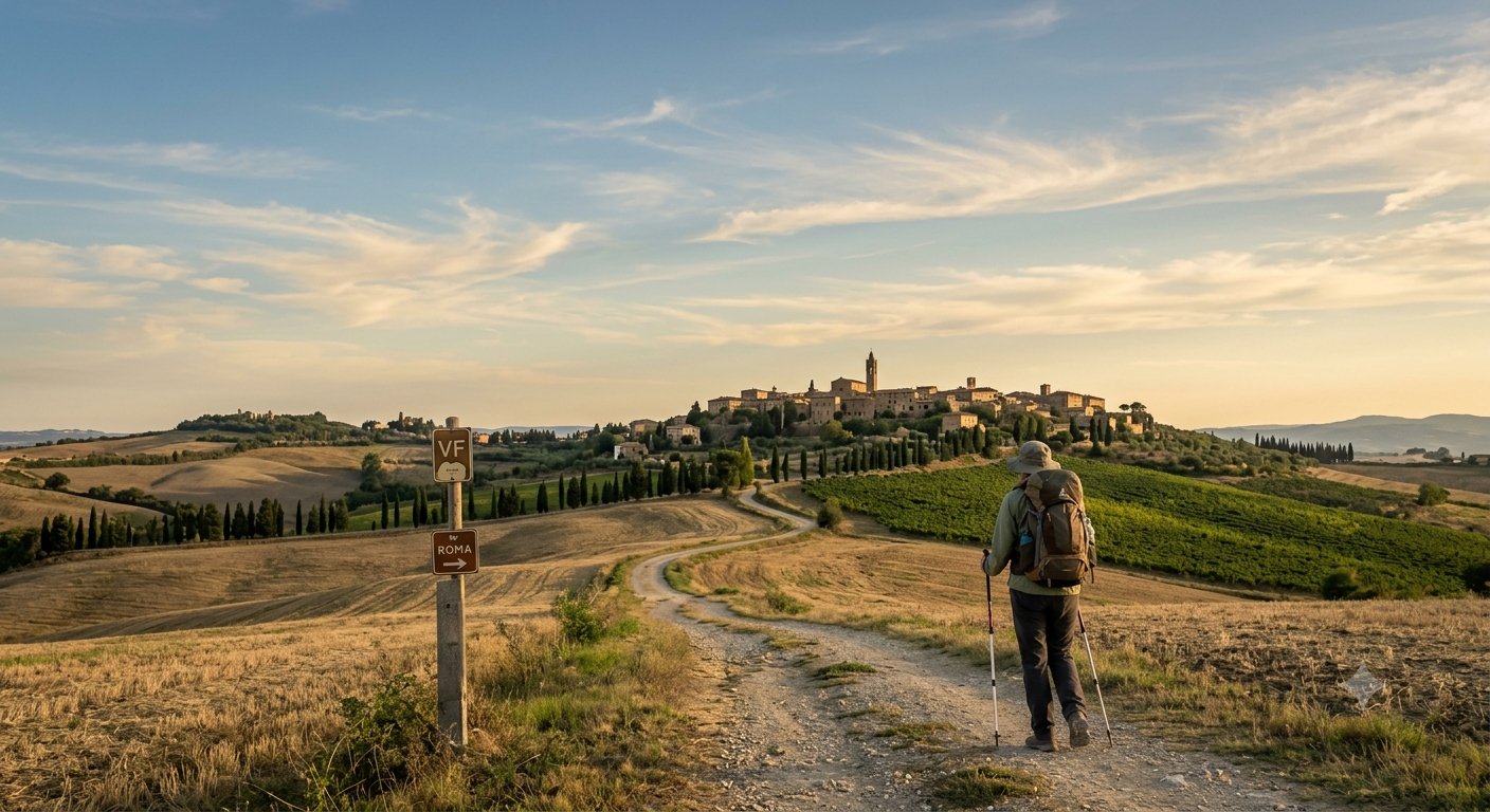 Rolling Tuscan hills along the Via Francigena pilgrim route